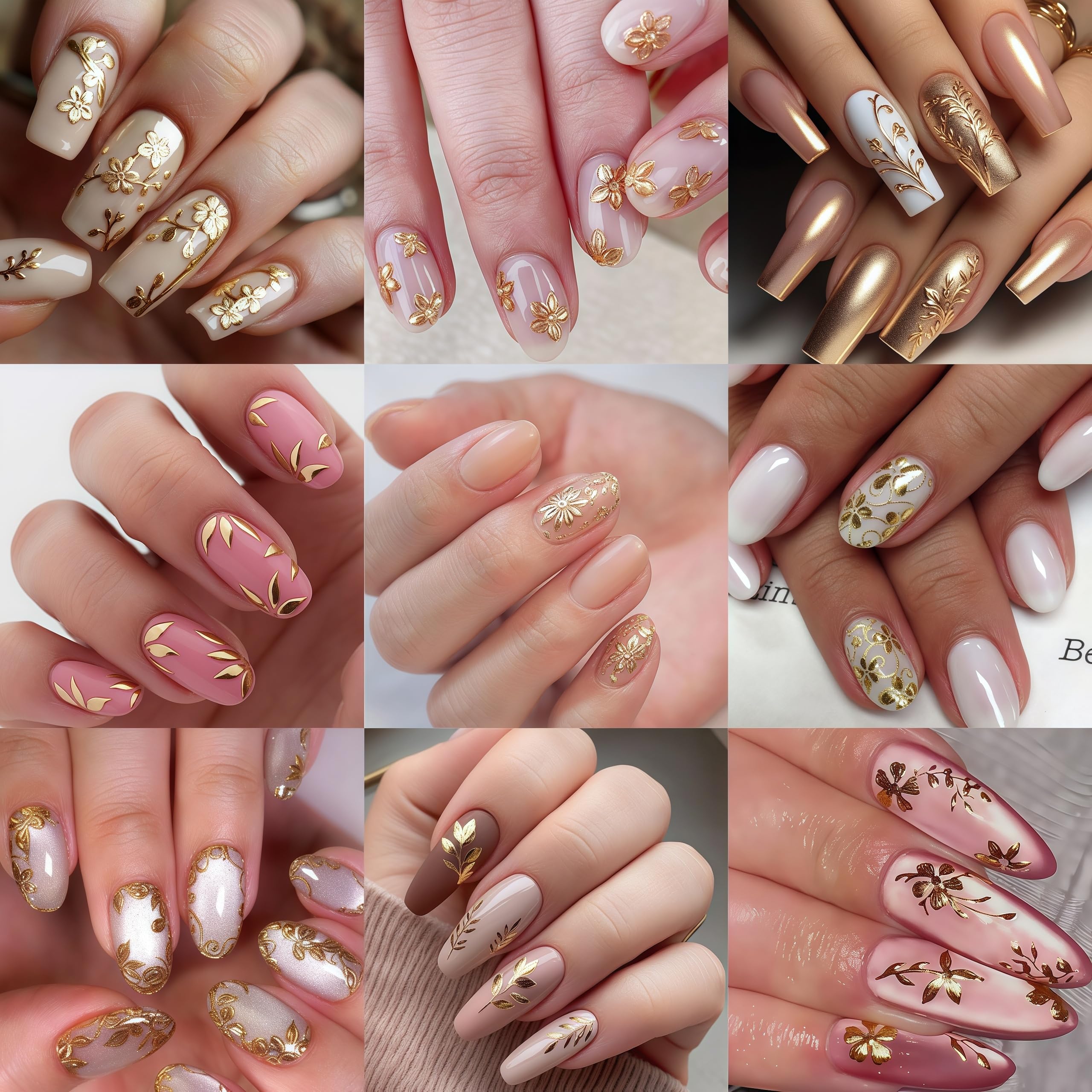 Amazon.com: 6Pcs Gold Nail Art Stickers 3D Metallic Flower Leaf